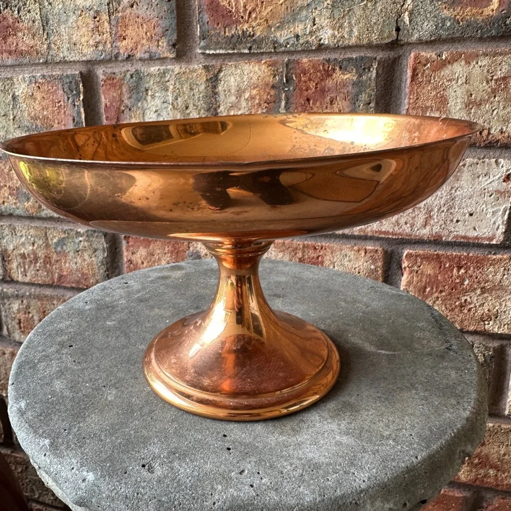 Vintage Copper Pedestal Compote Bowl Decorative Centerpiece Dish Small